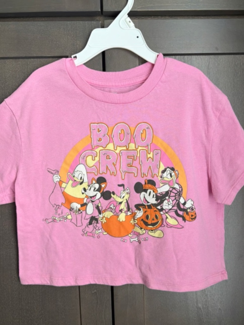 Disney Girls Minnie Mouse Pink Semi Crop Boo Crew Halloween T-Shirt size small